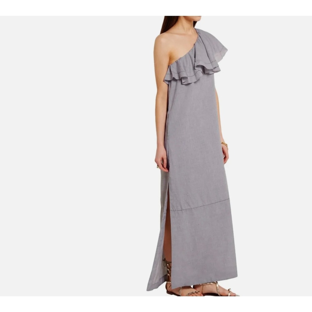 Lisa Marie Fernandez Arden‎ One Shoulder Maxi Dress Ruffle Chambray Size XS